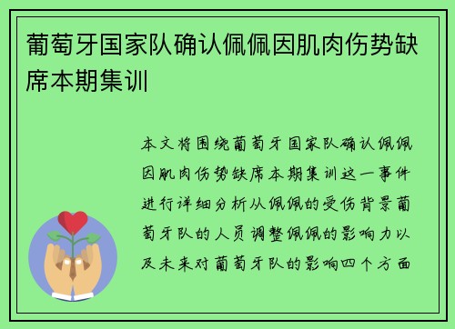 葡萄牙国家队确认佩佩因肌肉伤势缺席本期集训 葡萄牙国家队确认佩佩因肌肉伤势缺席本期集训